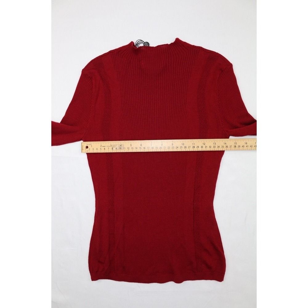 Elie Tahari Raspberry Mock Neck Ribbed Sweater Top Merino Wool Sz S - Picture 11 of 12